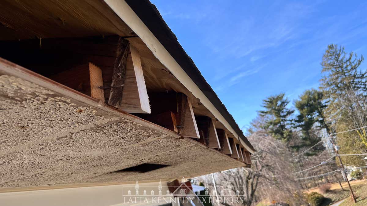 Extension of rafter tails, to allow for new flush fascia boards to be installed.