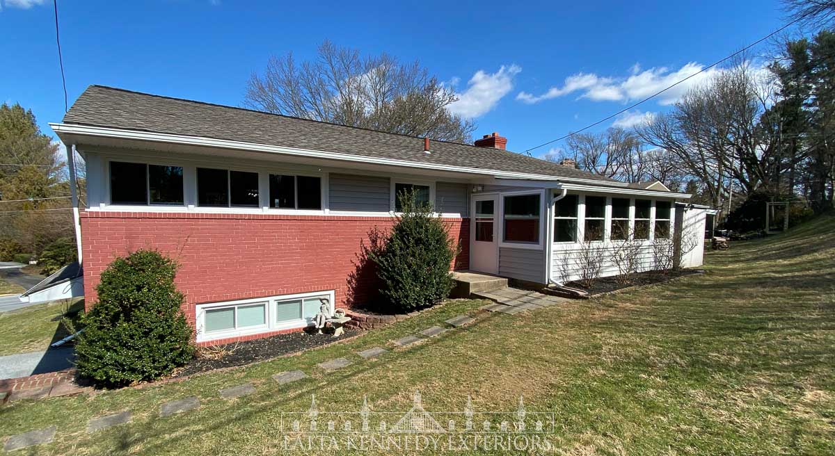 Completed rear of the home with new 5” K-Style gutters and 2”x3” downspouts, high gloss white.